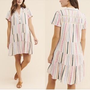 Anthropologie Georgina Tiered Ruffle Babydoll Stripe Boho Shirt Dress